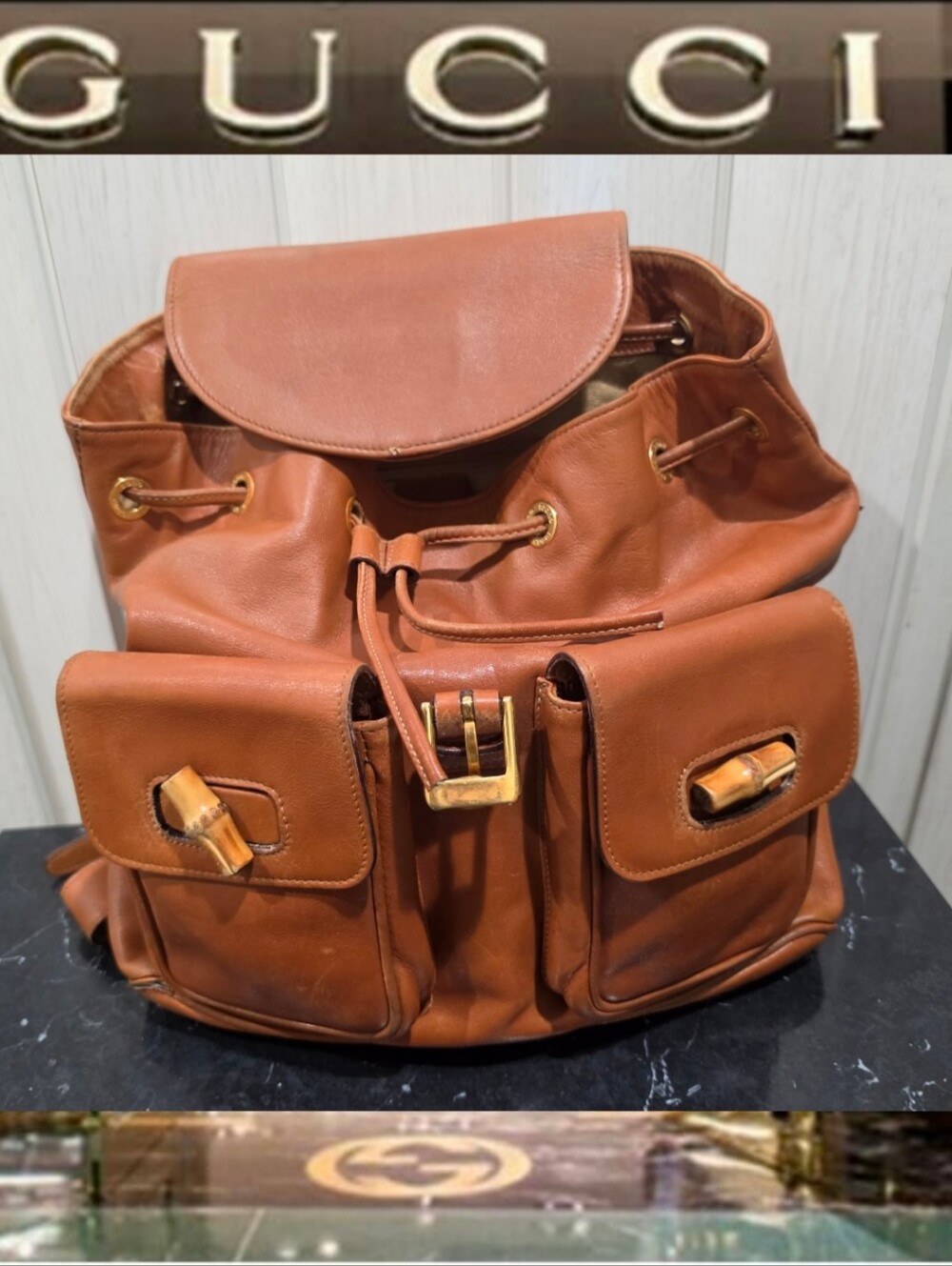 Gucci Italy Bamboo Leather Backpack Pony Style Daypack Bag - Picture 1 of 15